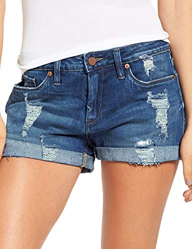 luvamia Women's Ripped Denim Jean Shorts Mid Rise, Denim Blue, Size  XX-Large wPF | eBay