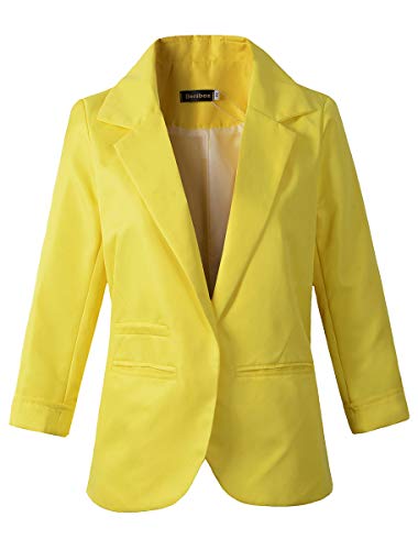 Women's 3/4 Sleeve Boyfriend Blazer Tailored Suit Coat Jacket, Yellow ...