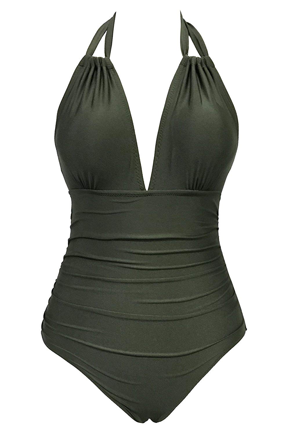 CUPSHE Women's Keep Secrets Halter One-Piece Swimsuit, Army Green, Size ...