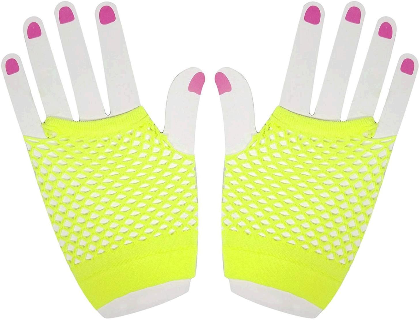 Neon Fingerless Gloves Diva Punk Wrist Glove 80's, 12 Pairs