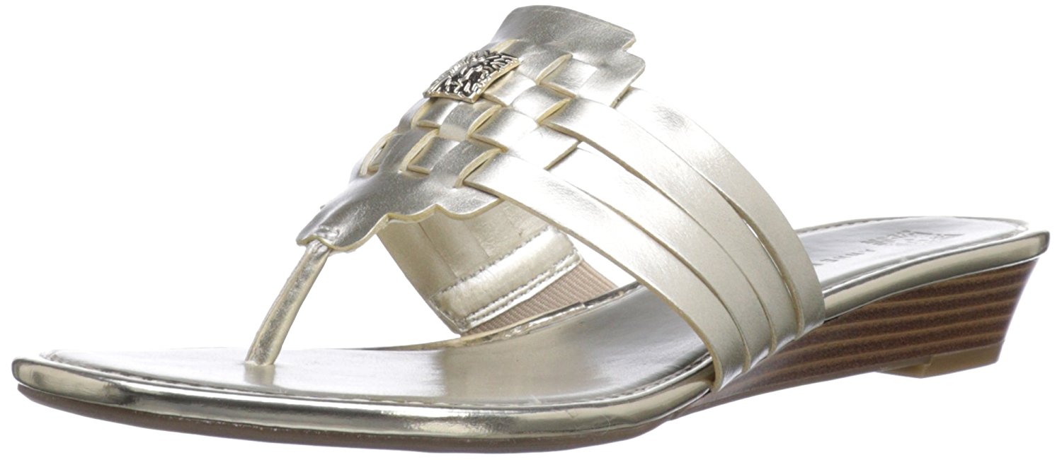 Anne Klein Womens Irisa Split Toe Casual TStrap Sandals Light Gold Size 100 Anne Klein Womens Irisa Split Toe Casual TStrap Sandals Light Gold Size 100