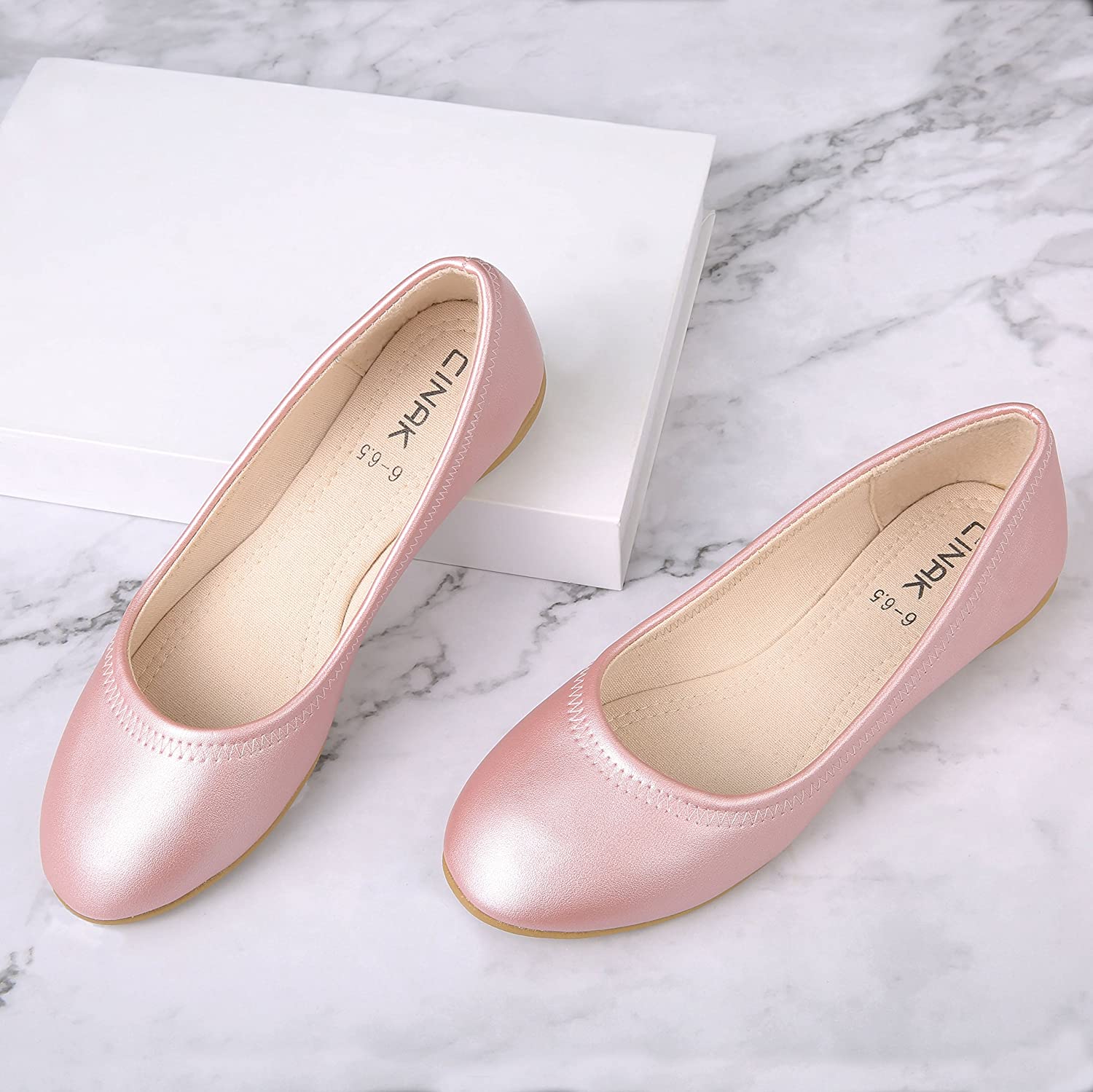 CINAK Flats Shoes Women- Slip-on Ballet Comfort Walking Classic, Pink ...