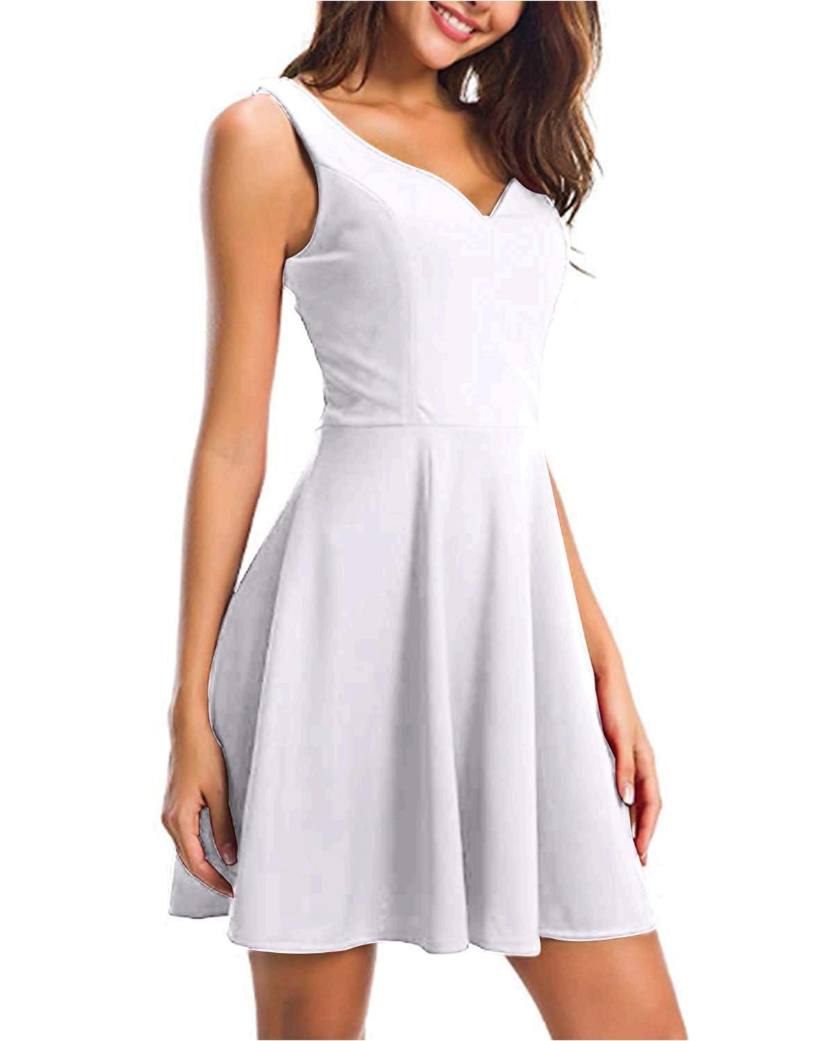 Kidsform Women's Sleeveless Sweetheart Flared Mini Dress, White, Size ...