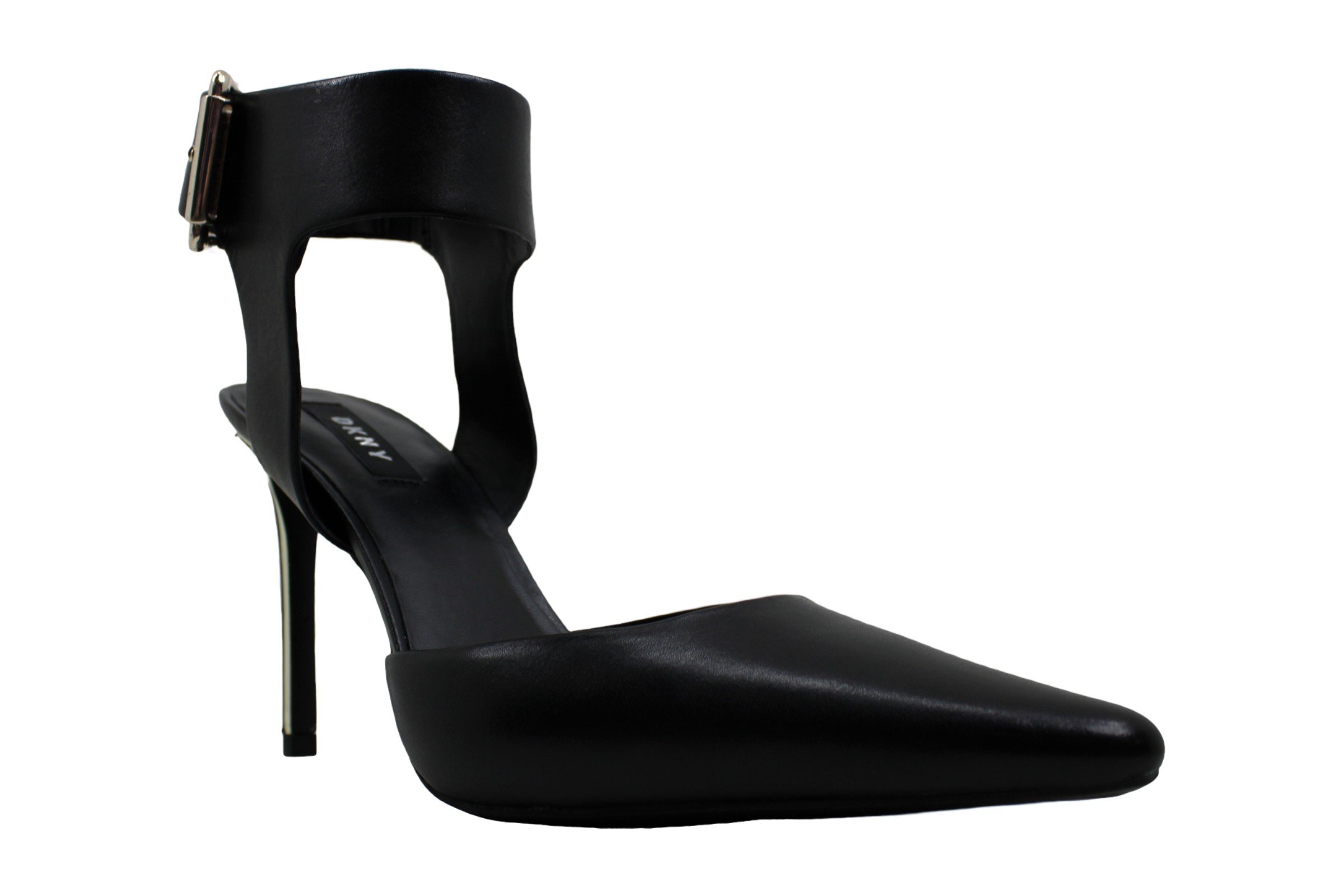 DKNY Womens belka Leather Pointed Toe Ankle Strap Classic, Calf Black