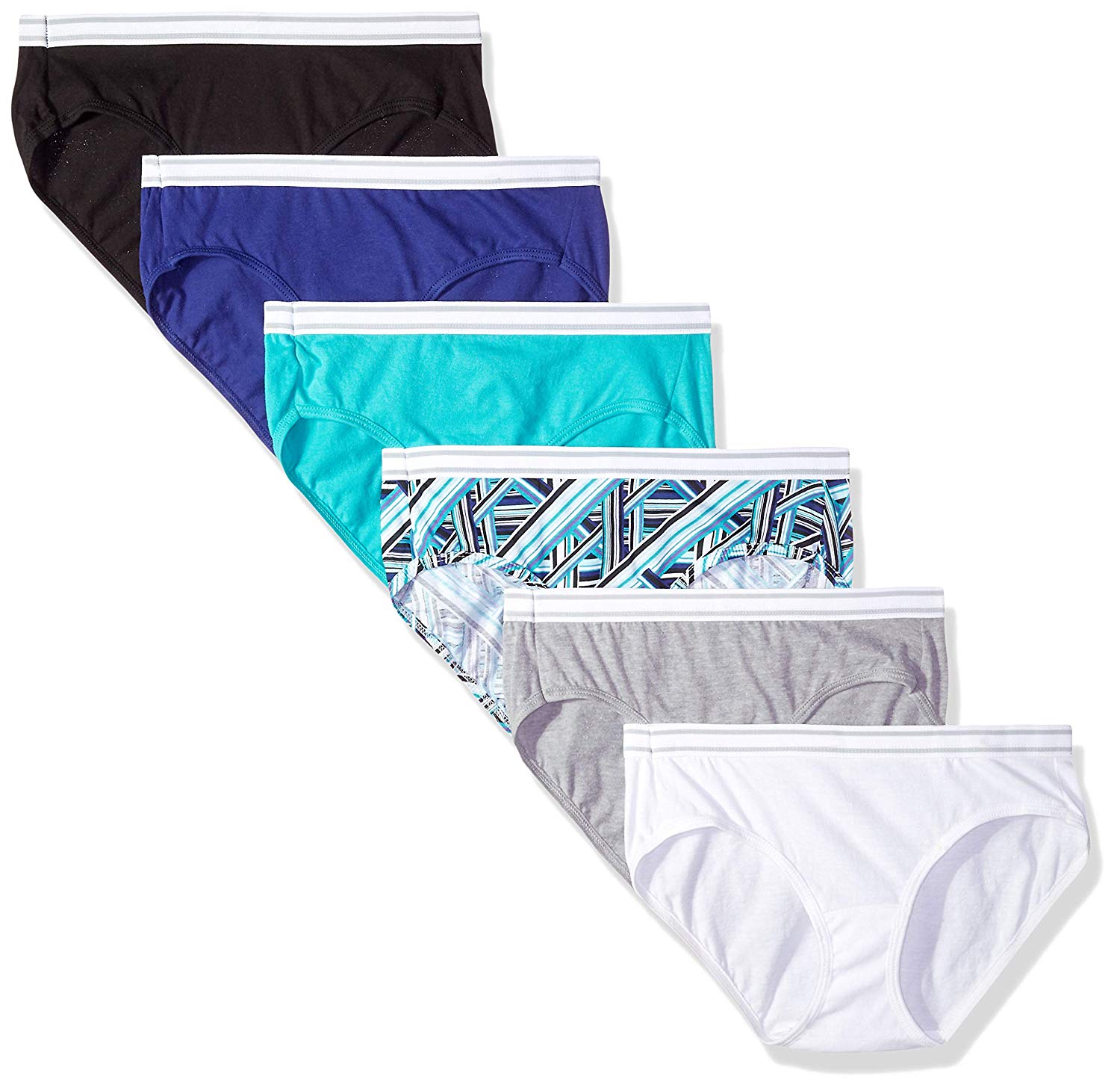 Hanes Women's Cotton Sporty Hipsters with Cool, Blue/Grey Assortment