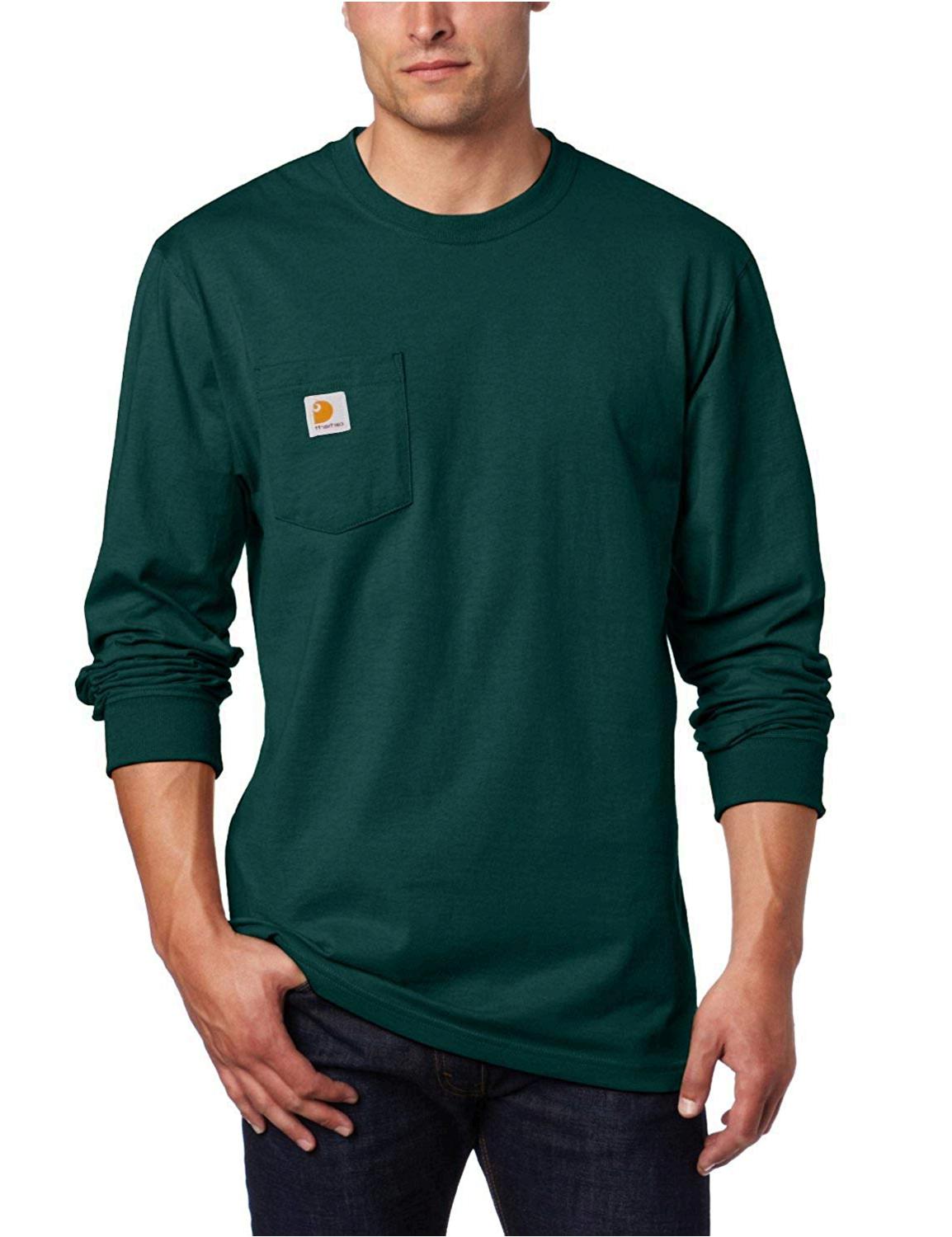 Carhartt Men's Workwear Pocket Long Sleeve T-Shirt, Hunter Green, Size ...