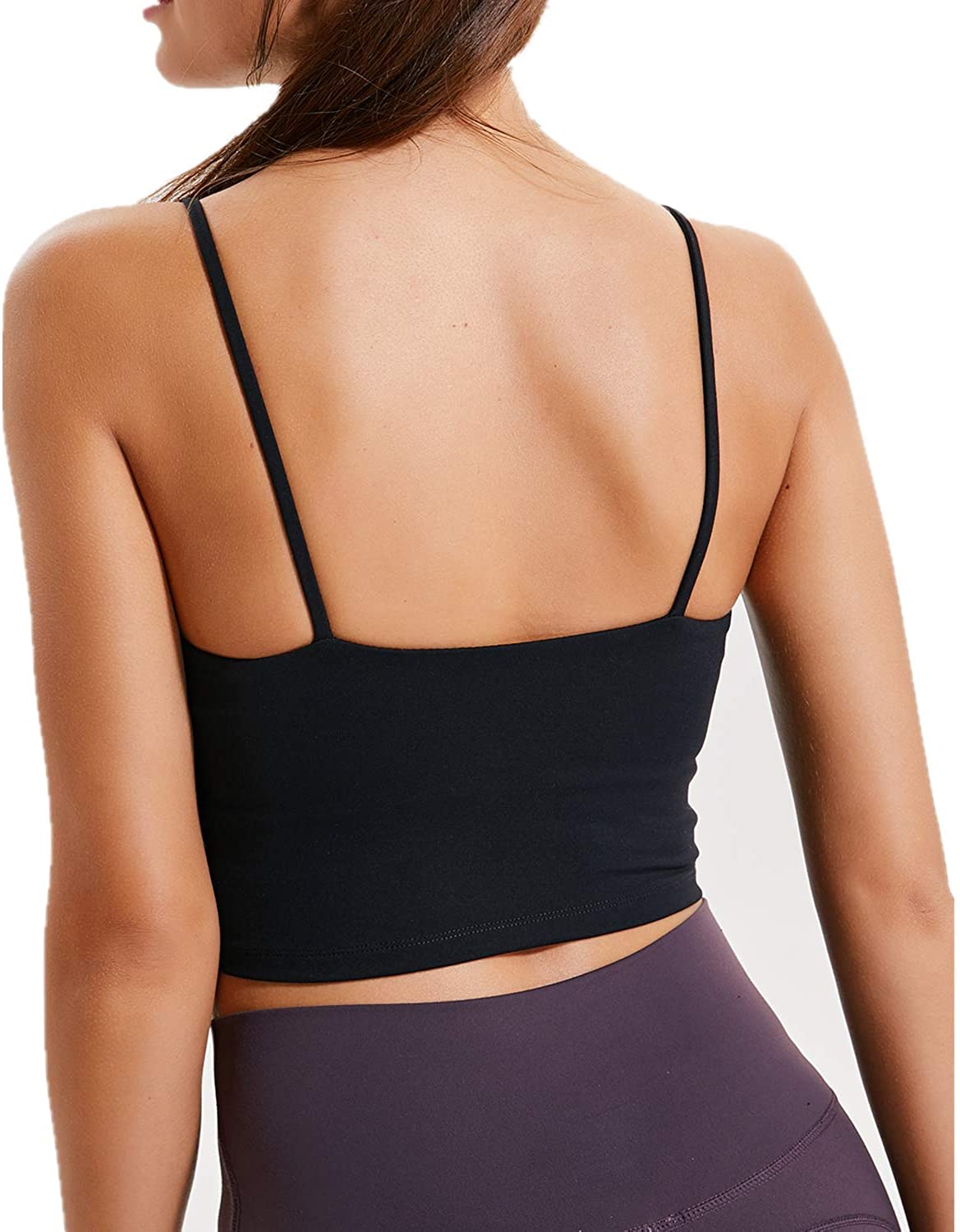 lemedy women sports bra longline crop tank top padded workout running yoga