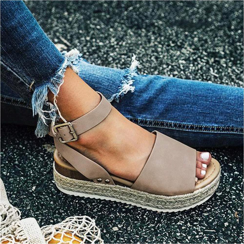 Athlefit Women S Platform Sandals Espadrille Wedge Ankle Strap Khaki Size EBay