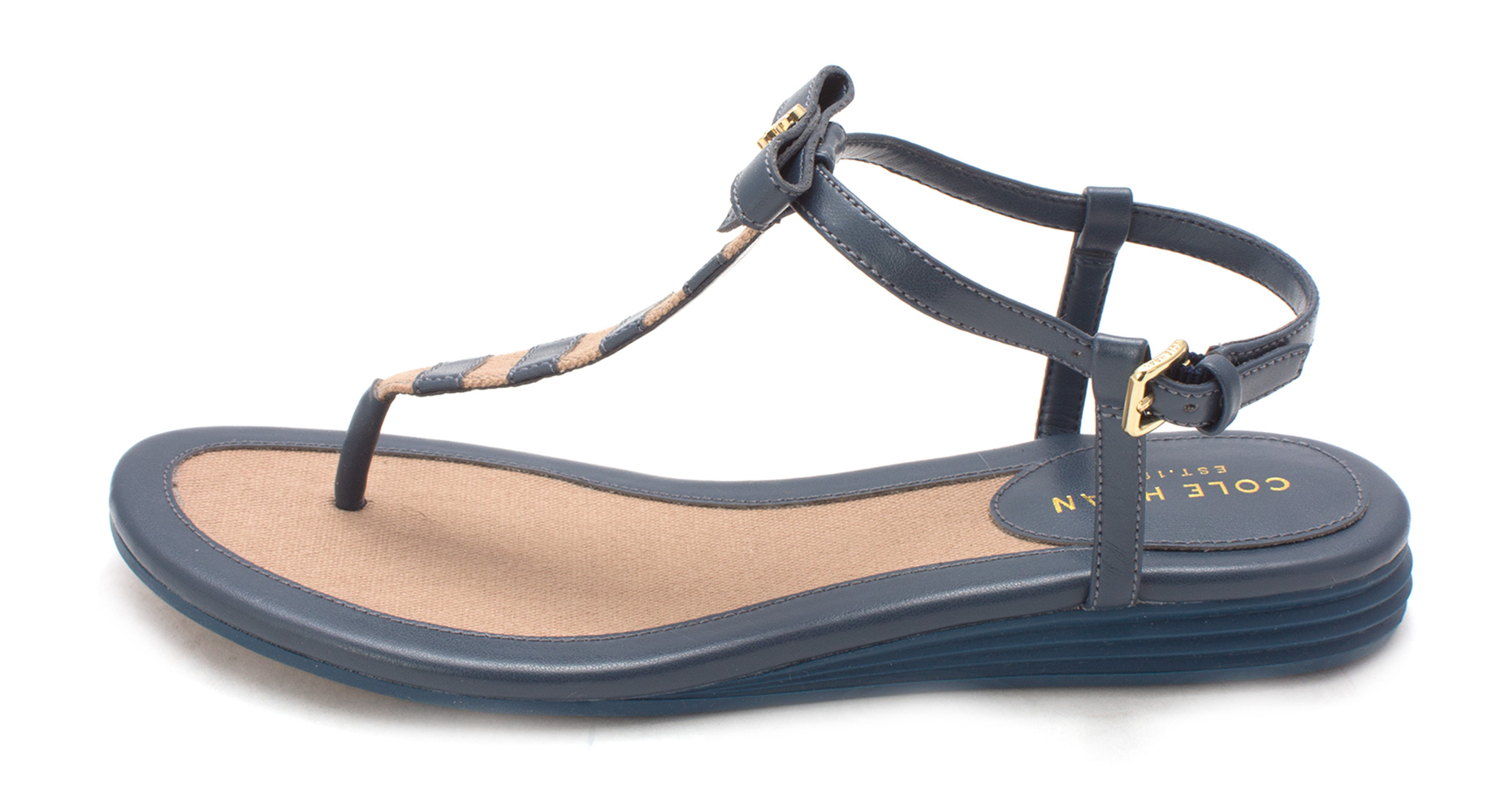 Cole Haan Womens Kathesam Open Toe Casual TStrap Sandals BlueTan Size 60 Cole Haan Womens Kathesam Open Toe Casual TStrap Sandals BlueTan Size 60