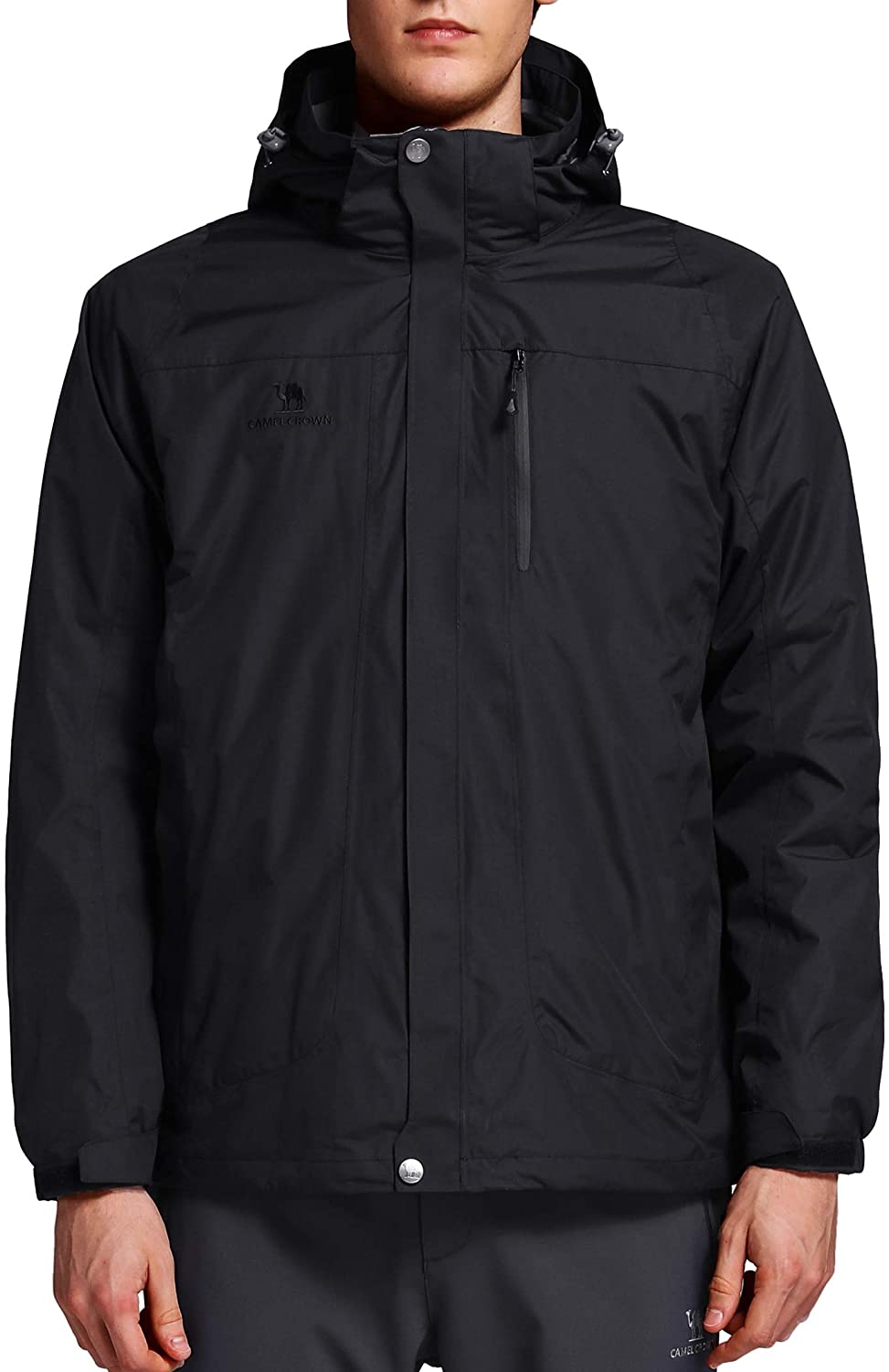 CAMEL CROWN Mens 3in1 Ski Jacket Waterproof Winter, Black 159, Size