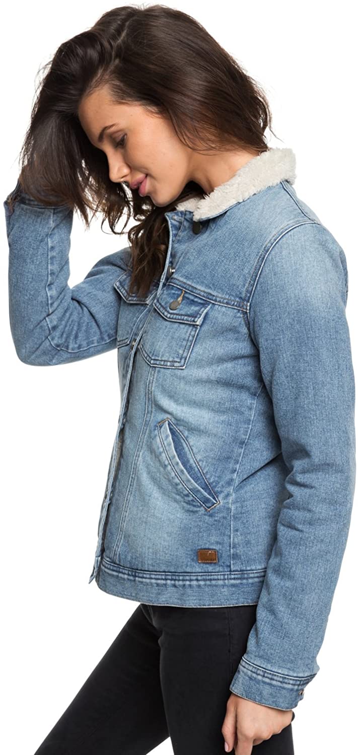 Roxy Womens Sandy Sherpa Lined Denim Jacket For Women Retro Blue Size X Small 