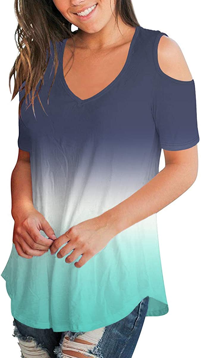 SLIMMING GRIL Women Fashion T Shirt for Summer Cold, 118-triblue, Size ...