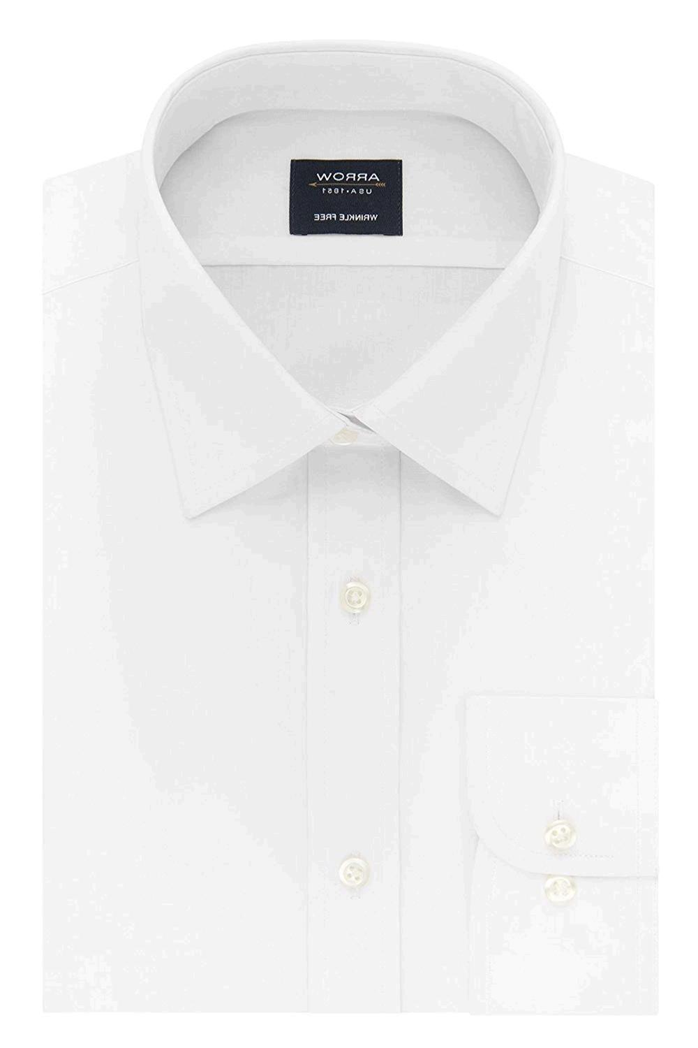 Arrow 1851 Men's Fitted Dress Shirt Poplin, White, 15"15.5", White