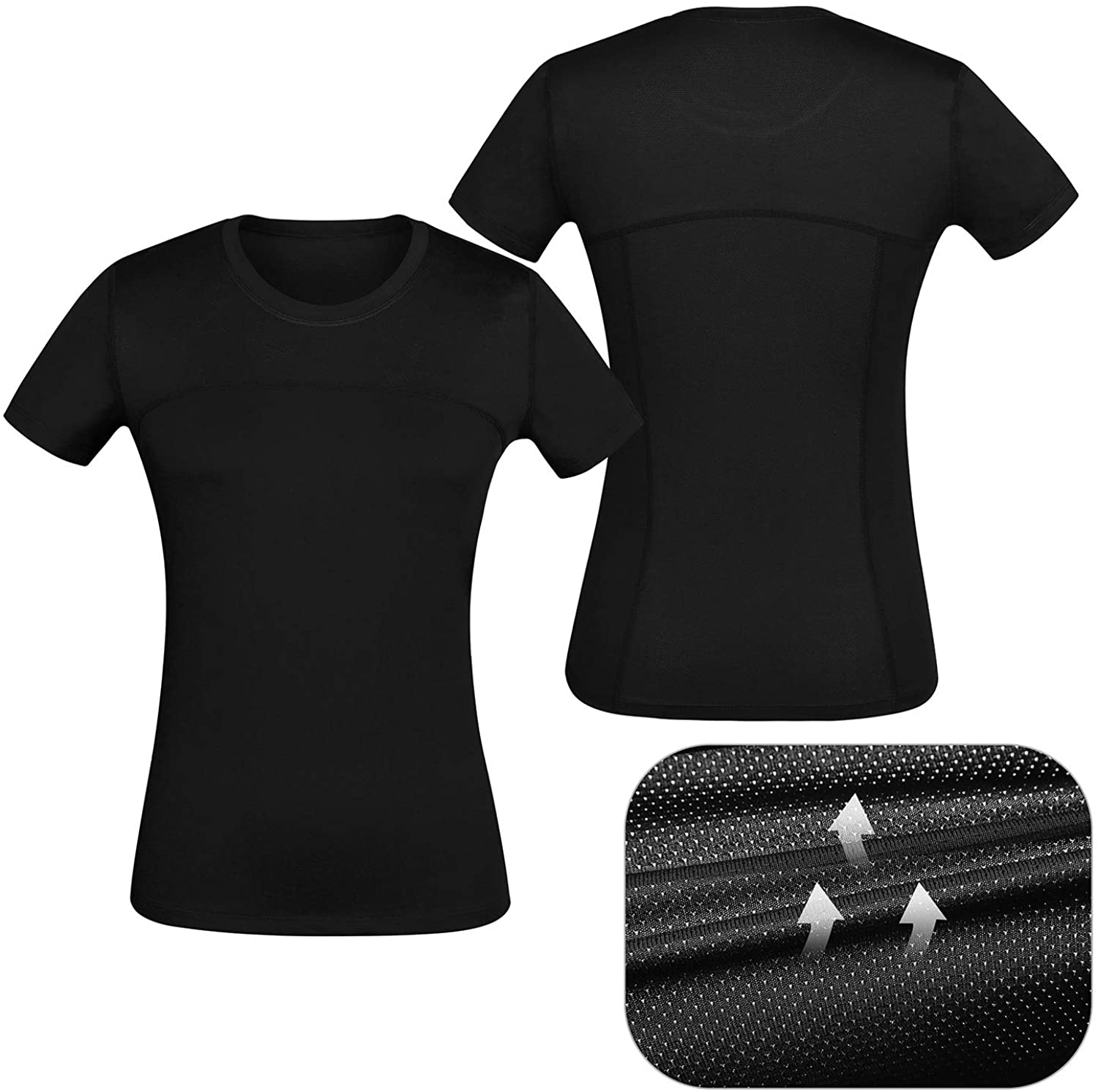 Women Workout Shirt Dry Fit Short Sleeve Sport, Black-black, Size ...