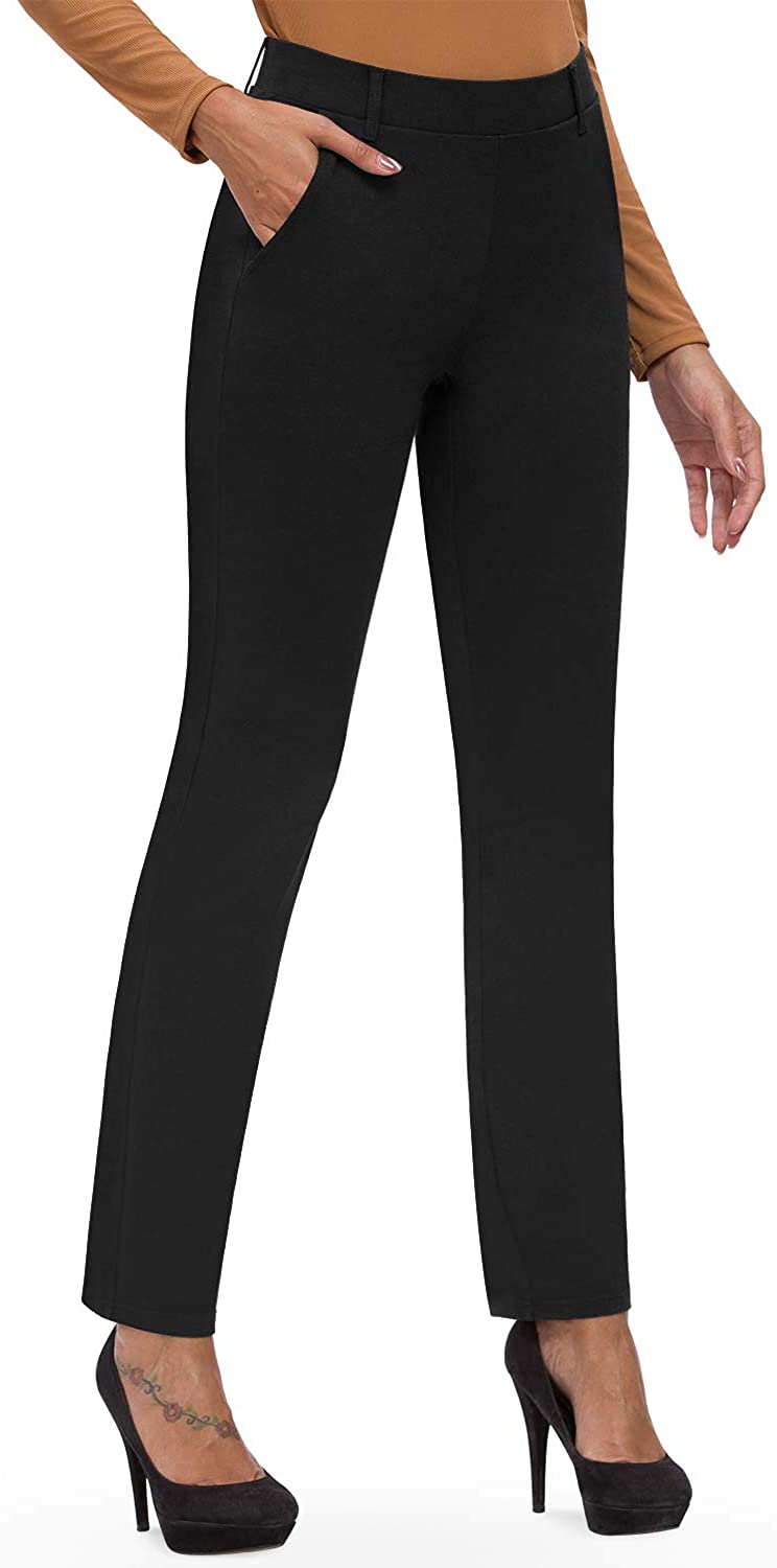 Bamans Women’s Bootcut Pull-On Dress Pants, Black-with Pockets, Size X ...