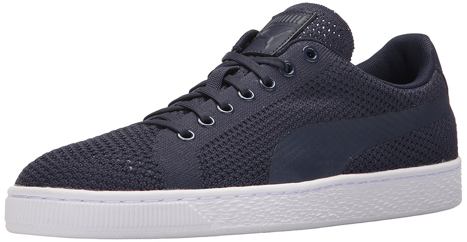 PUMA Mens Basket Classic Evoknit Fabric Low Top Peacoat puma White Size 11.5 PUMA Mens Basket Classic Evoknit Fabric Low Top Peacoat puma White Size 11.5