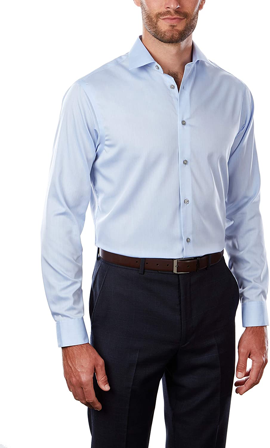 Calvin Klein Men's Dress Shirt Regular Fit Non Iron Herringbone, Blue