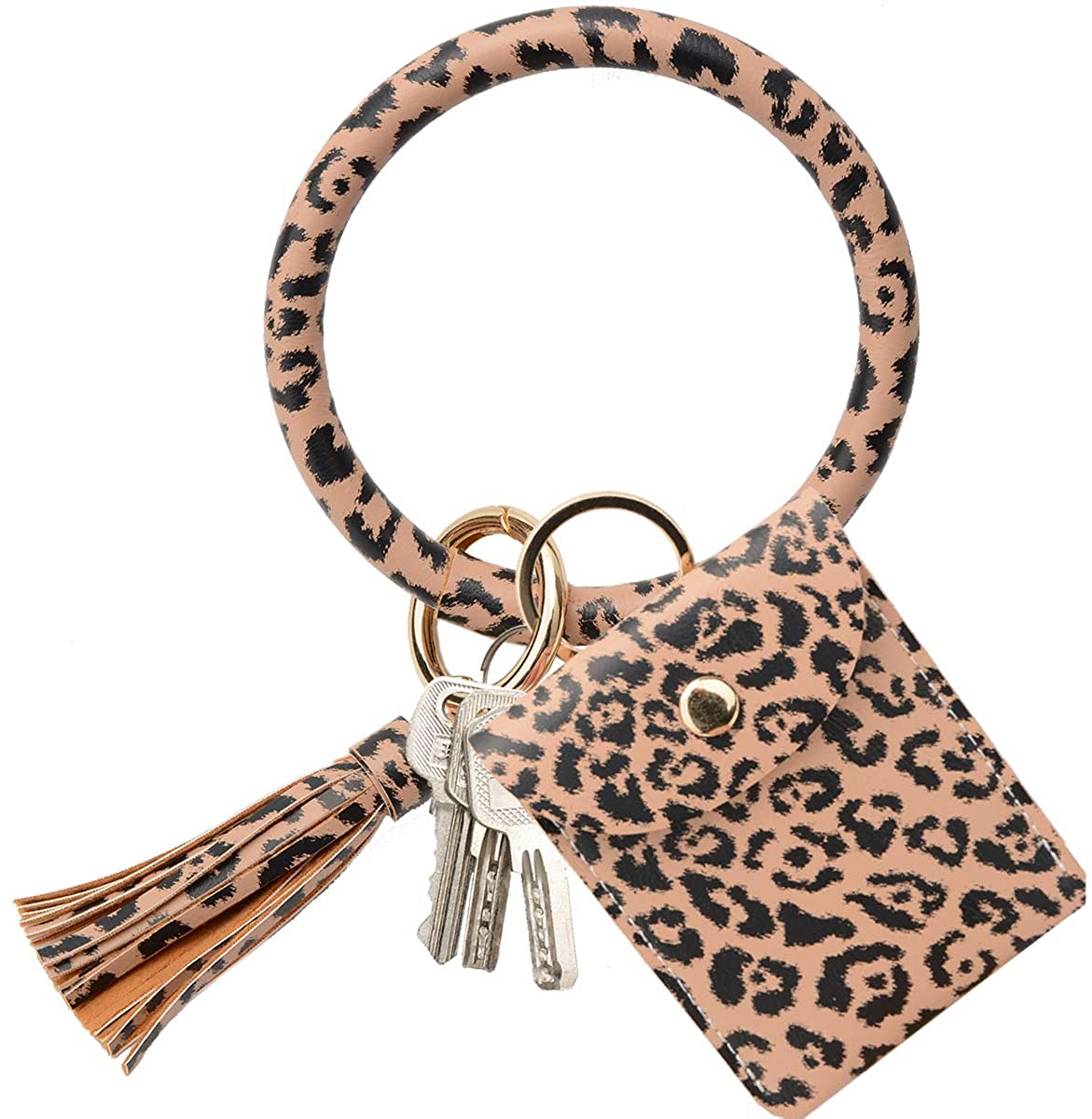 COOLANS Wristlet Bracelet Keychain Card, Leopard 01 Light Coffee, Size