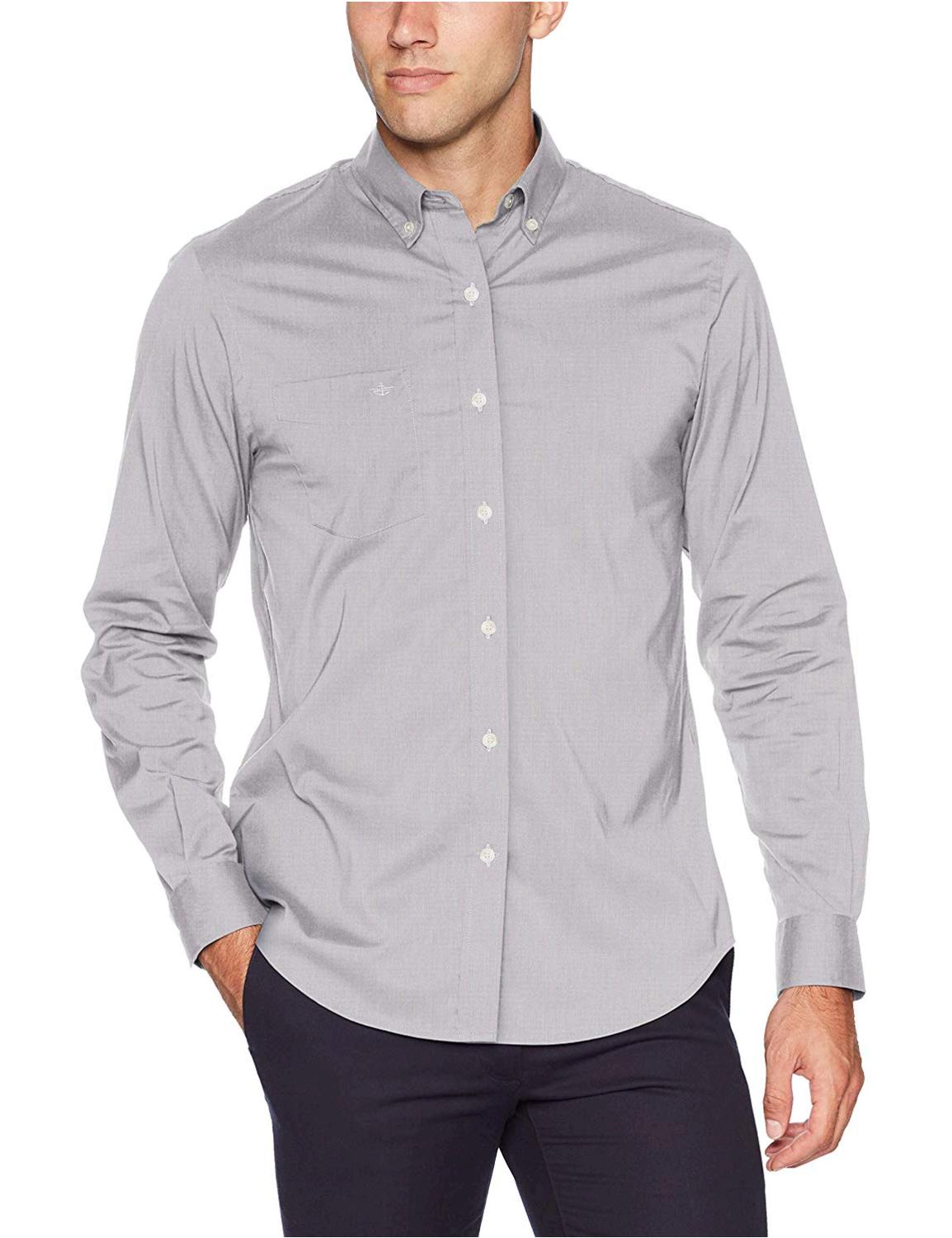 Dockers Men's Long Sleeve Button Front Comfort Flex Shirt,, Foil, Size ...