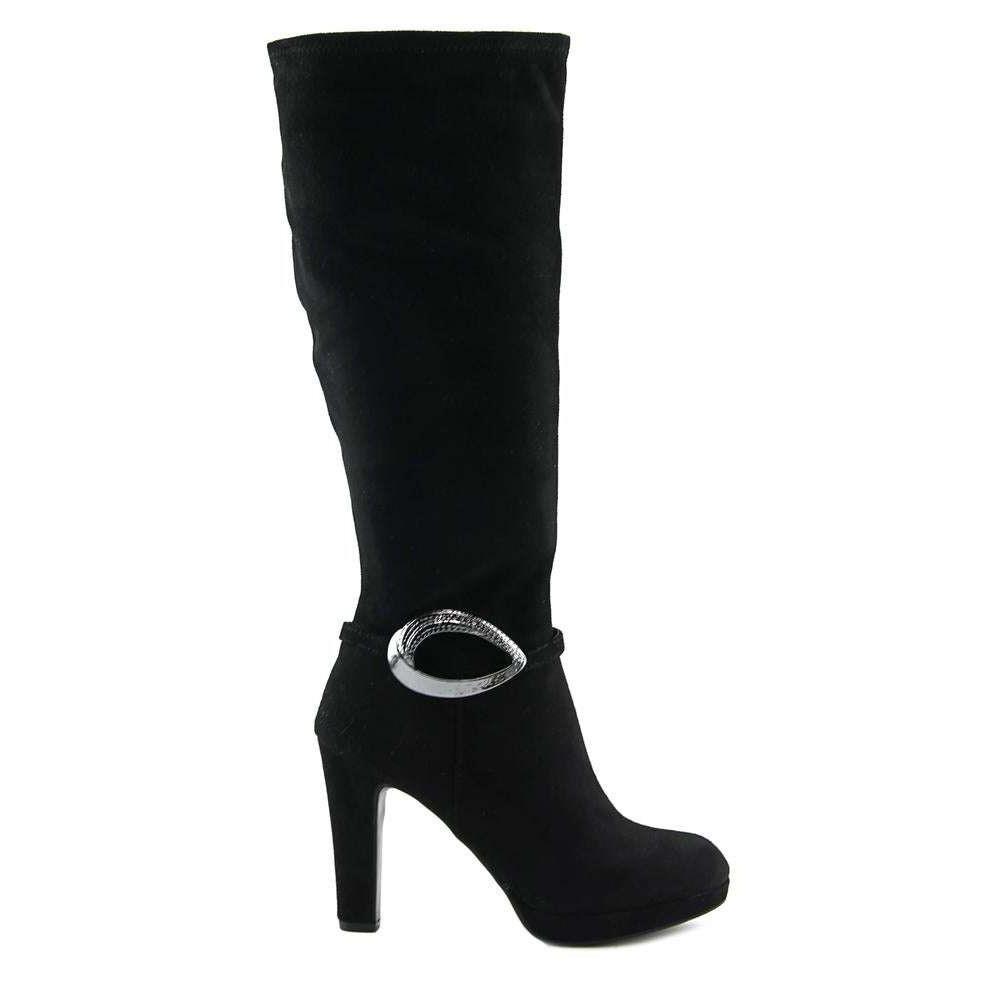 round toe knee high heel boots