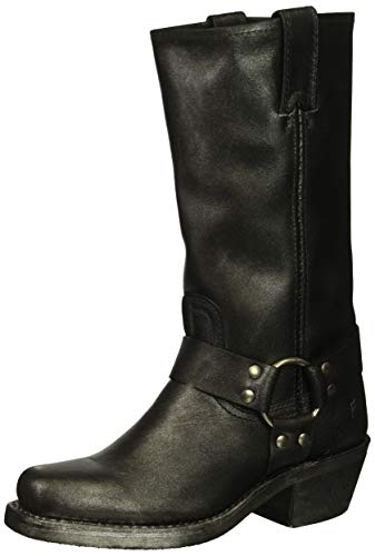 square toe knee high leather boots black