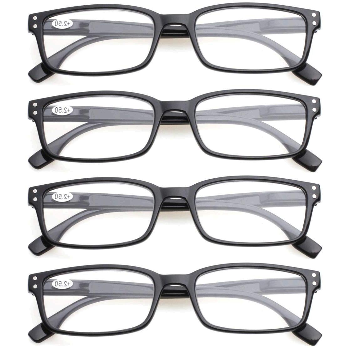 Reading Glasses 4 Pack Spring Hinge Comfort Readers Plastic Black