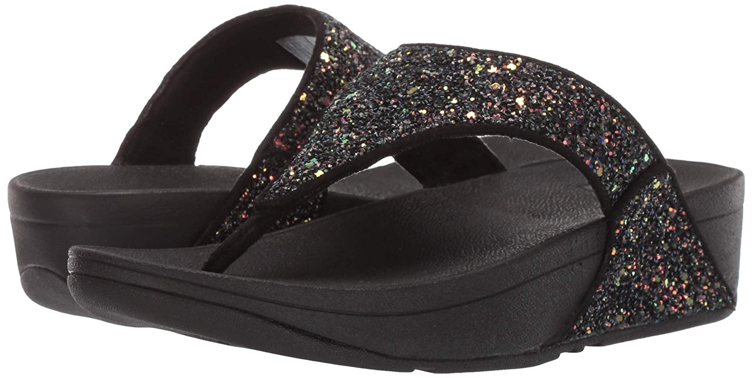 womens black sparkly flip flops