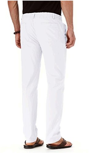 ZYFMAILY Men's Summer Beach Trousers Drawstring Linen Pant, White, Size ...