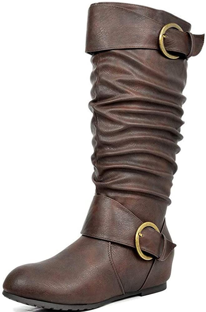 womens brown wedge boots