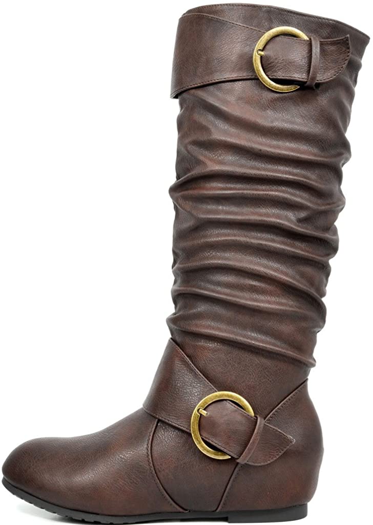 wide calf knee high wedge boots