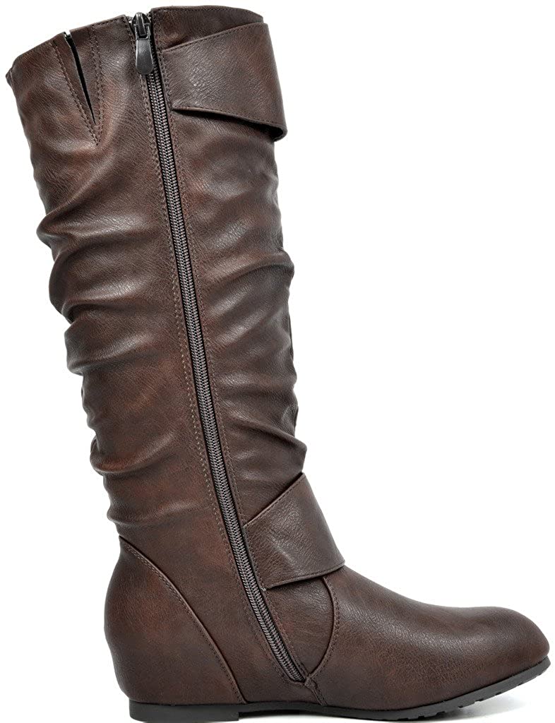 wide calf knee high wedge boots