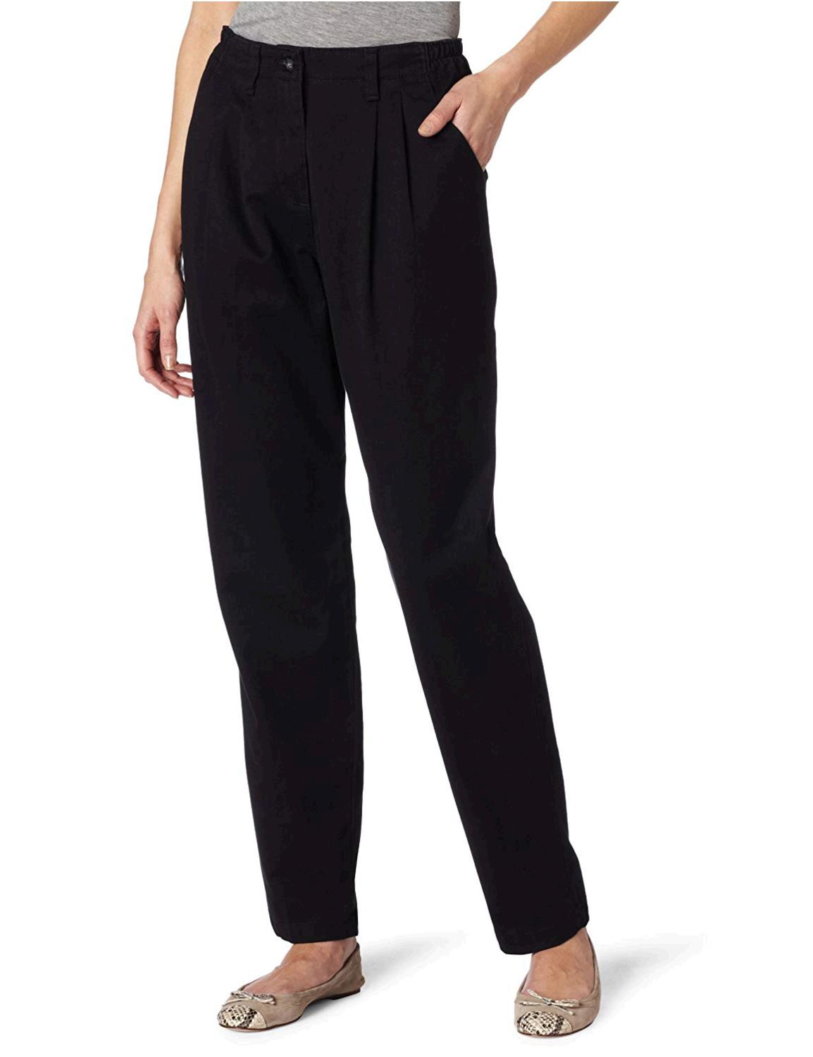 Lee Women's Relaxed Fit Side Elastic Pleated Pant, Black, 10, Black ...