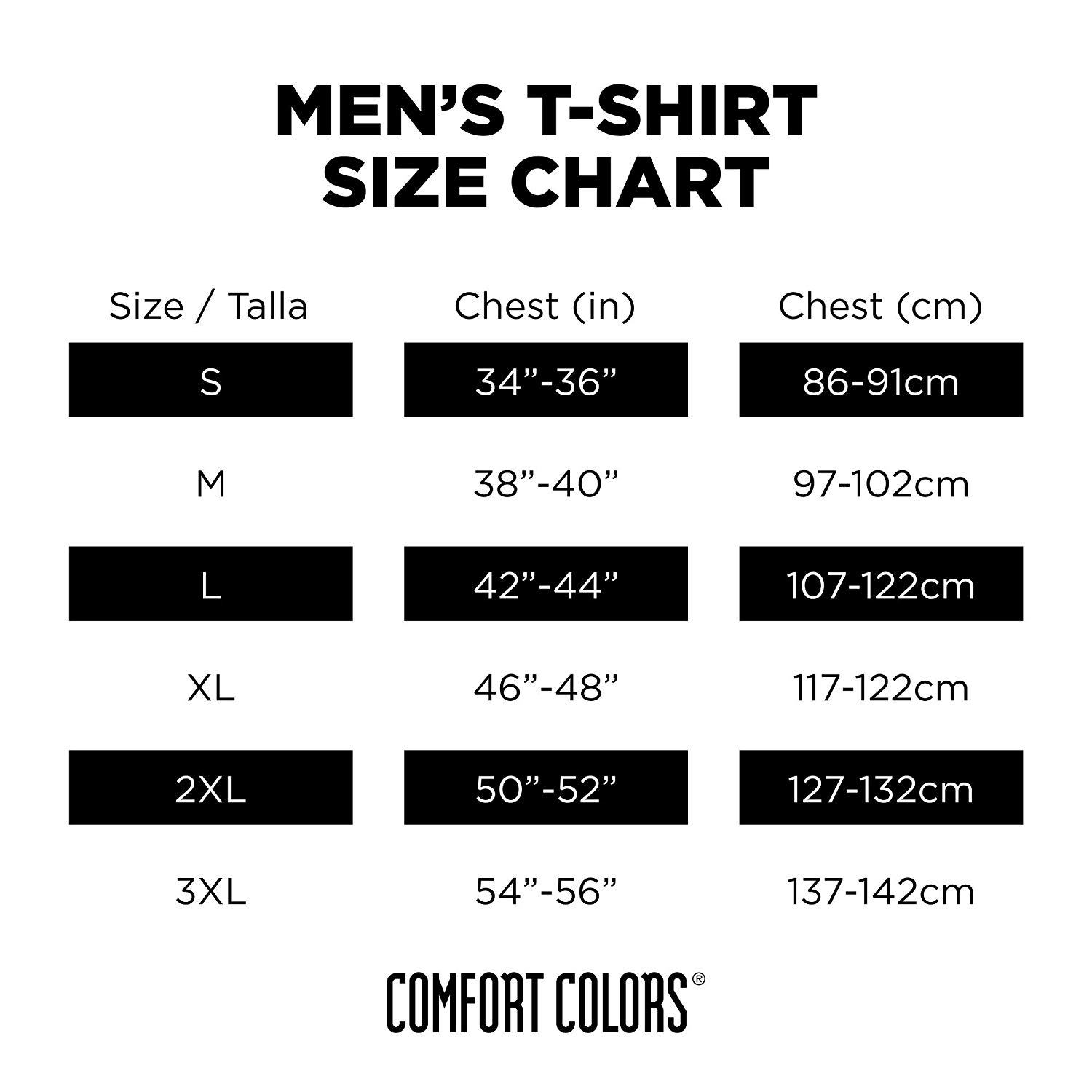 comfort colors tee size chart