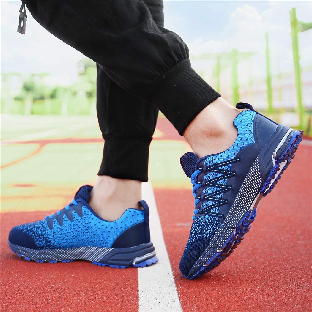 KUBUA Mens Running Shoes Womens Walking Gym Training Shoes, Blue, Size ...