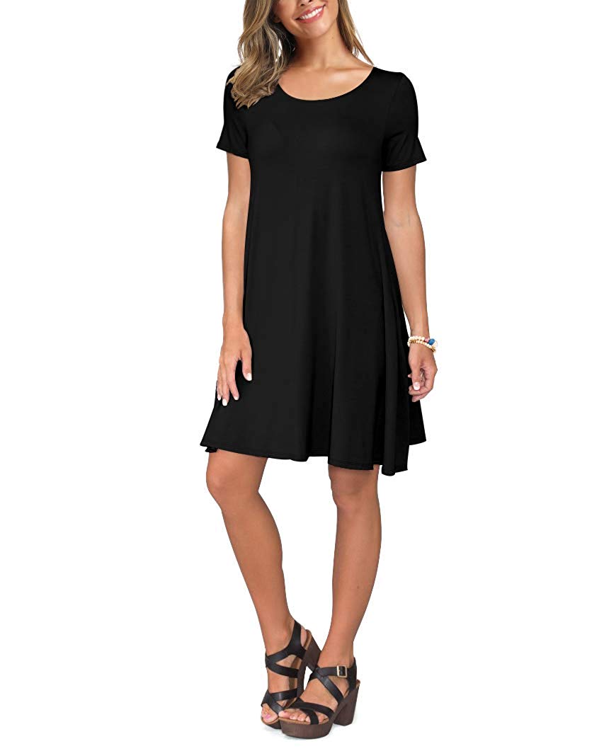 KORSIS Women's Summer Casual T Shirt Dresses Short Sleeve, Black, Size ...