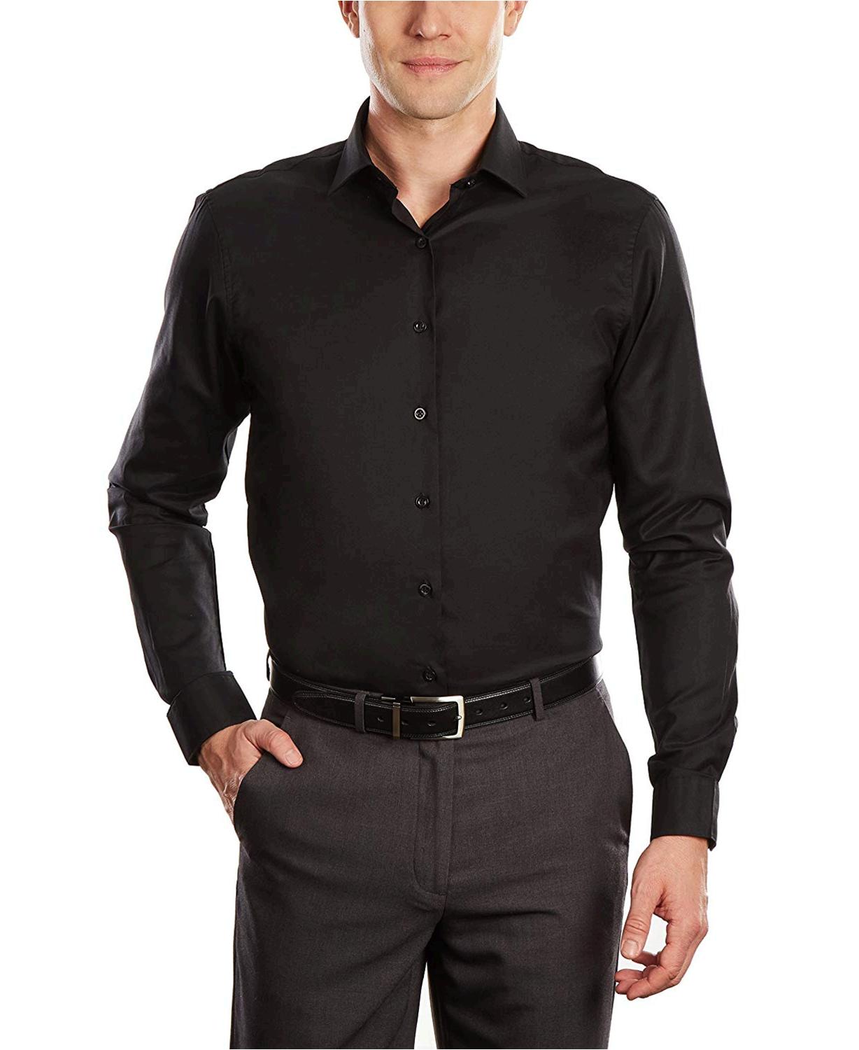 Kenneth Cole Unlisted Men's Dress Shirt Slim Fit Solid , , Black, Size ...