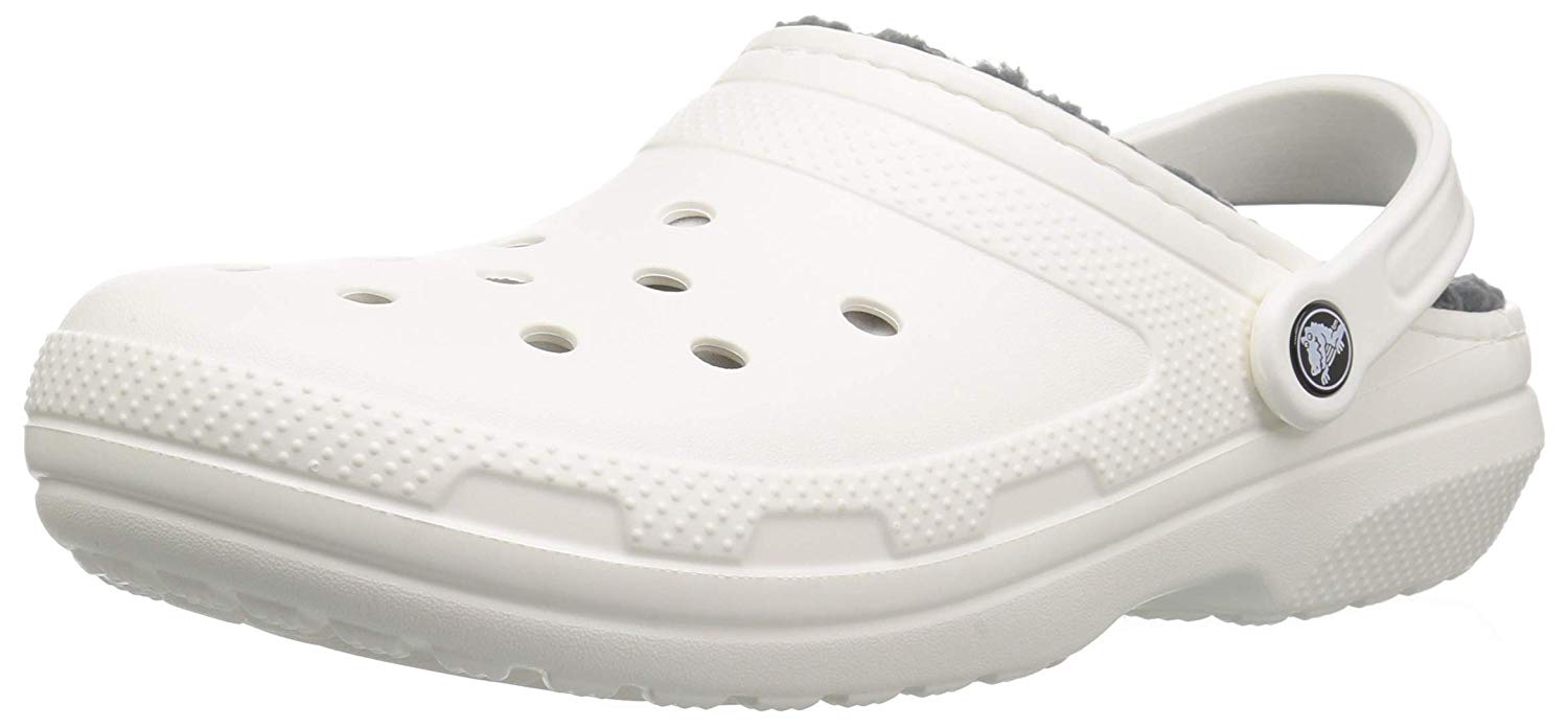 Crocs Women's Shoes Fuzz-Lined Rubber Closed Toe Slip On, White/Grey ...