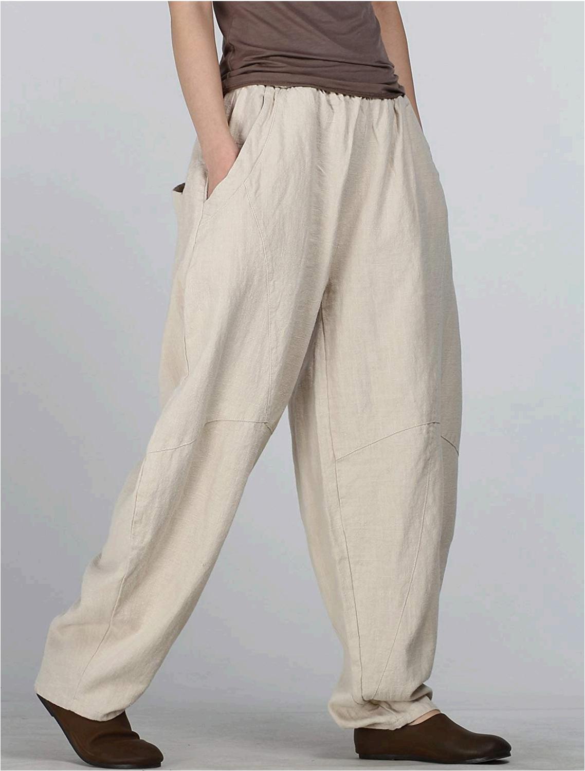 women's tapered leg linen trousers