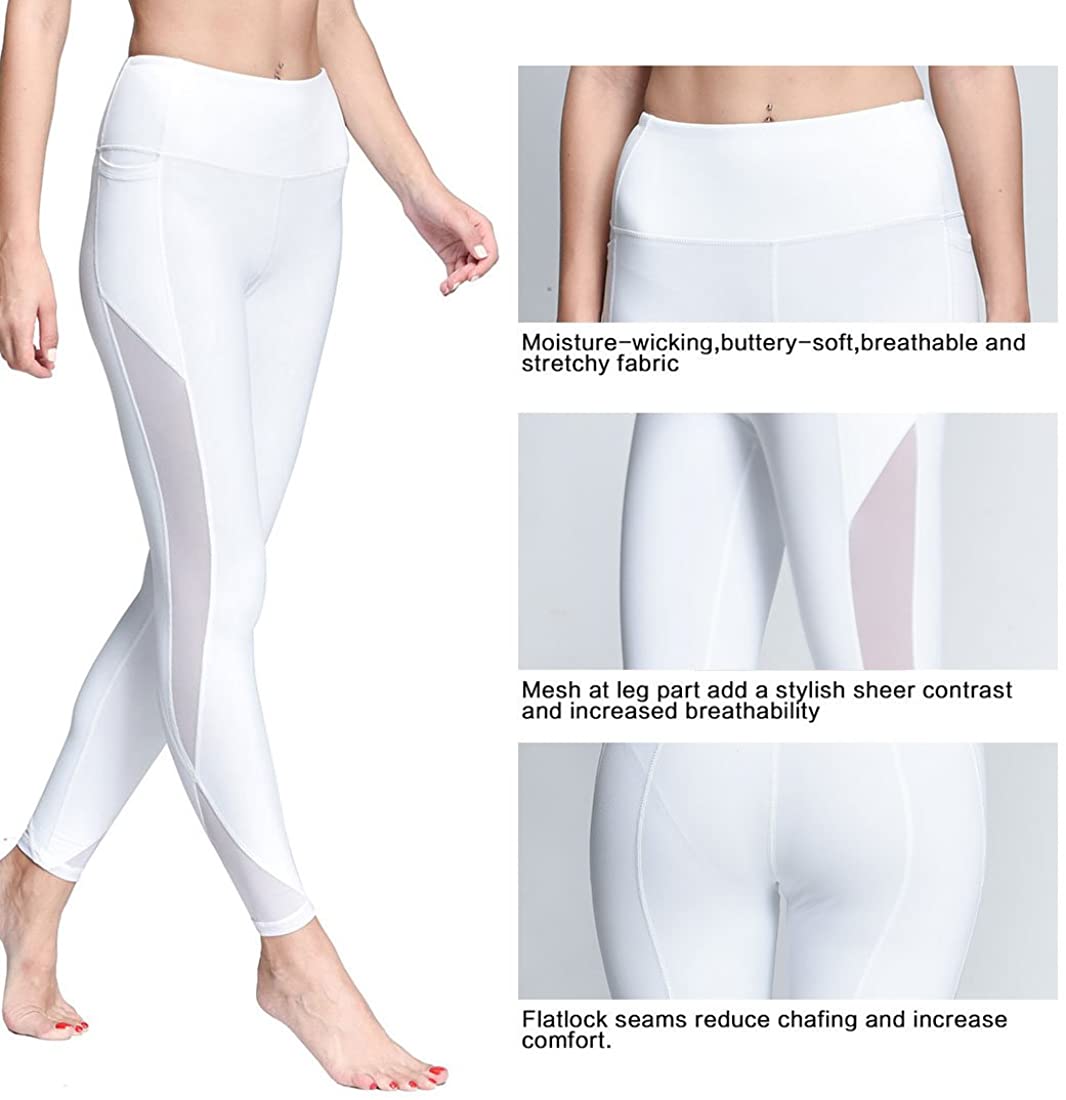 Chikool Workout Pants for Women High Waist Mesh Yoga, White, Size X ...