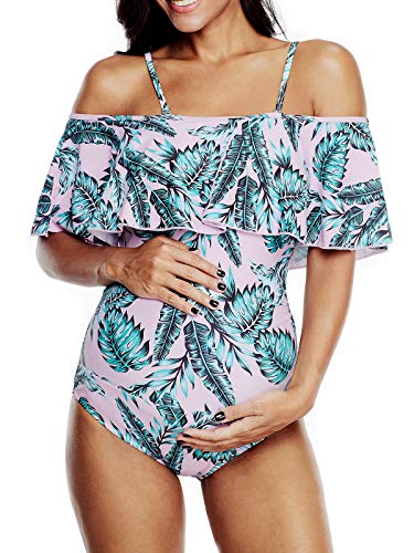 Century Star Maternity Off Shoulder One Piece Swimsuit Flounce Floral Ruffled Pregnancy Bathing Suit