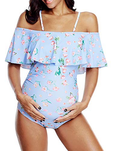 Century Star Maternity Off Shoulder One Piece Swimsuit Flounce Floral Ruffled Pregnancy Bathing Suit