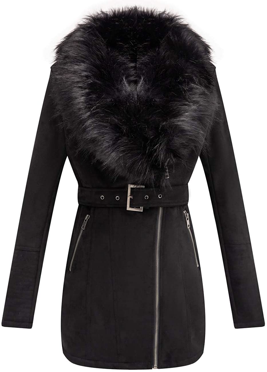 Bellivera Women's Faux Suede Jacket, Coat, 7922_black_suede Long, Size ...
