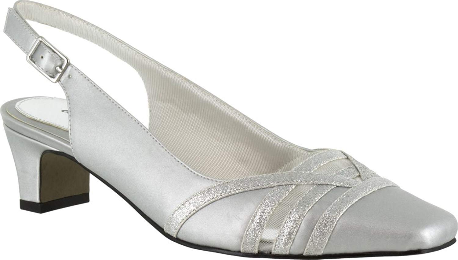 Easy Street Alive 5 Womens Kristen Square Toe SlingBack, Silver Satin