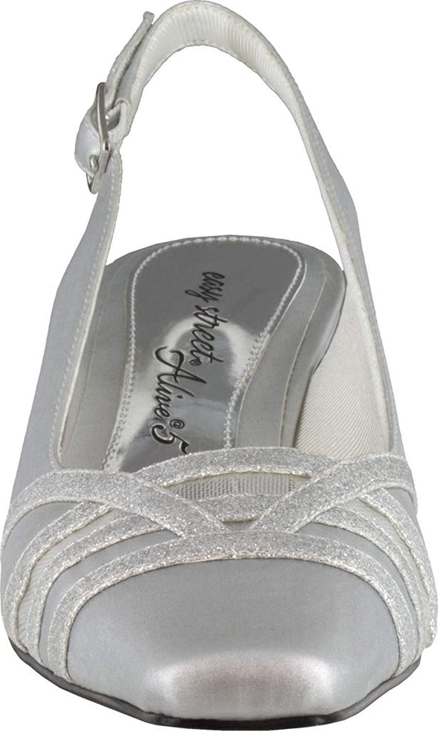 Easy Street Alive 5 Womens Kristen Square Toe SlingBack, Silver Satin