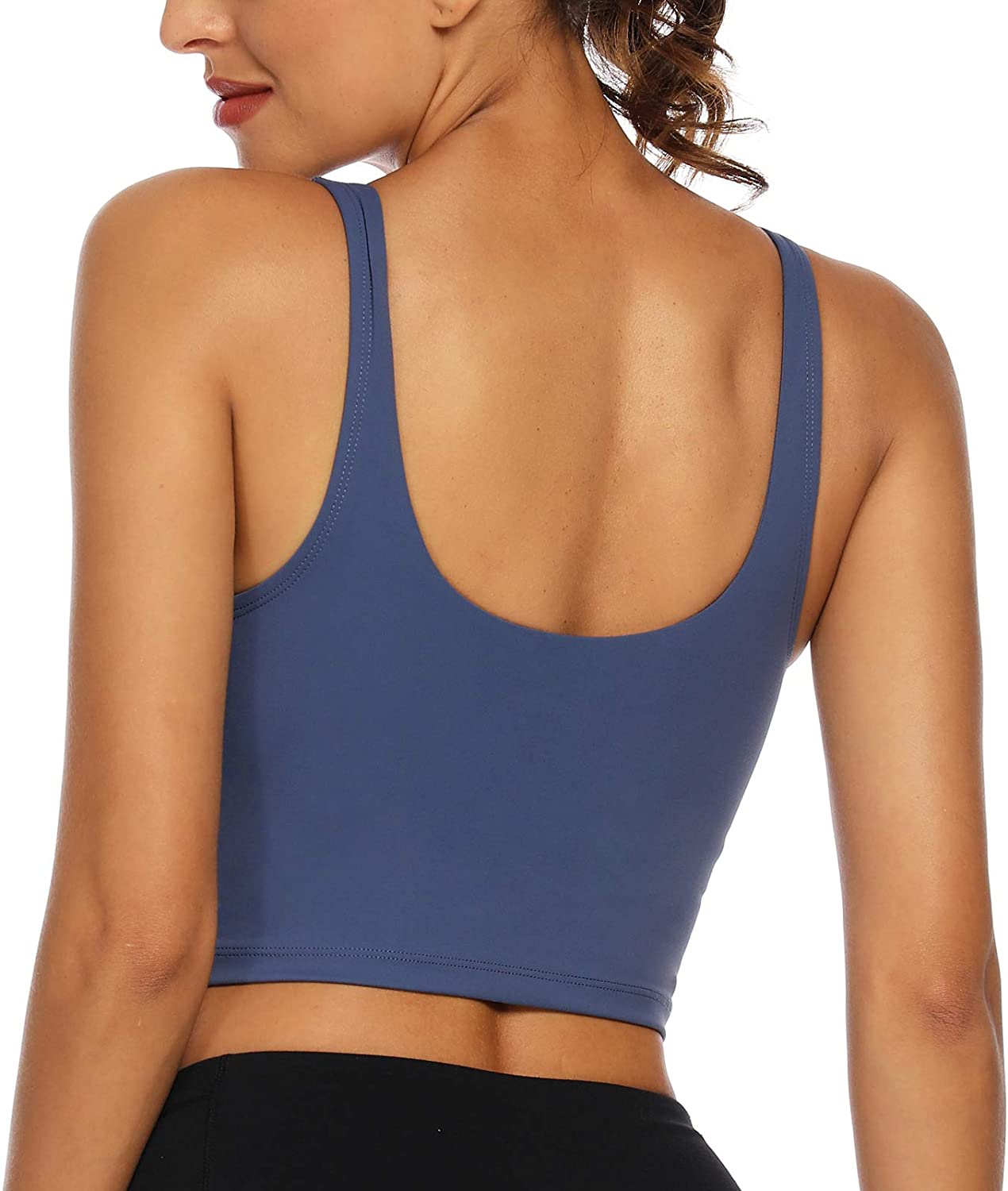 lemedy women sports bra longline crop tank top padded workout running yoga