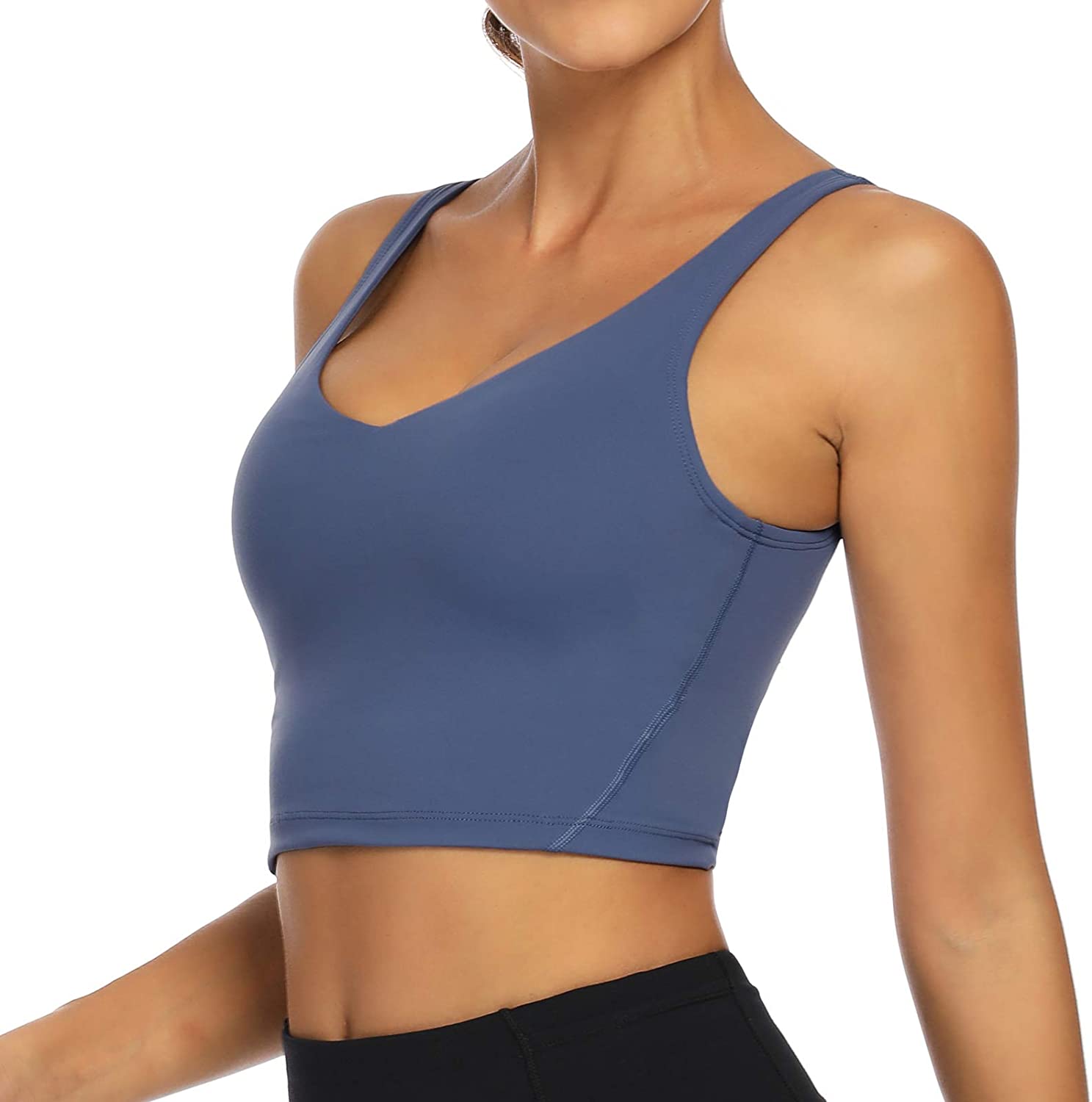 lemedy women sports bra longline crop tank top padded workout running yoga