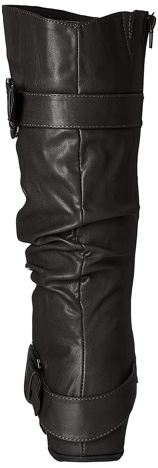 square toe knee high leather boots black