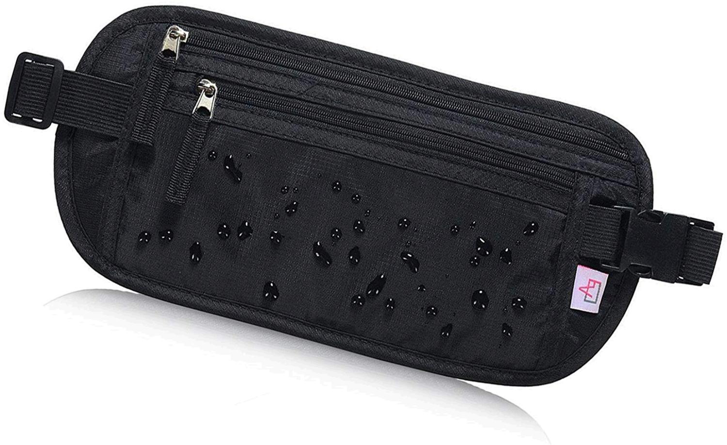 RFID Blocking Travel Wallet Money Belt & Passport Holder, Black, Size