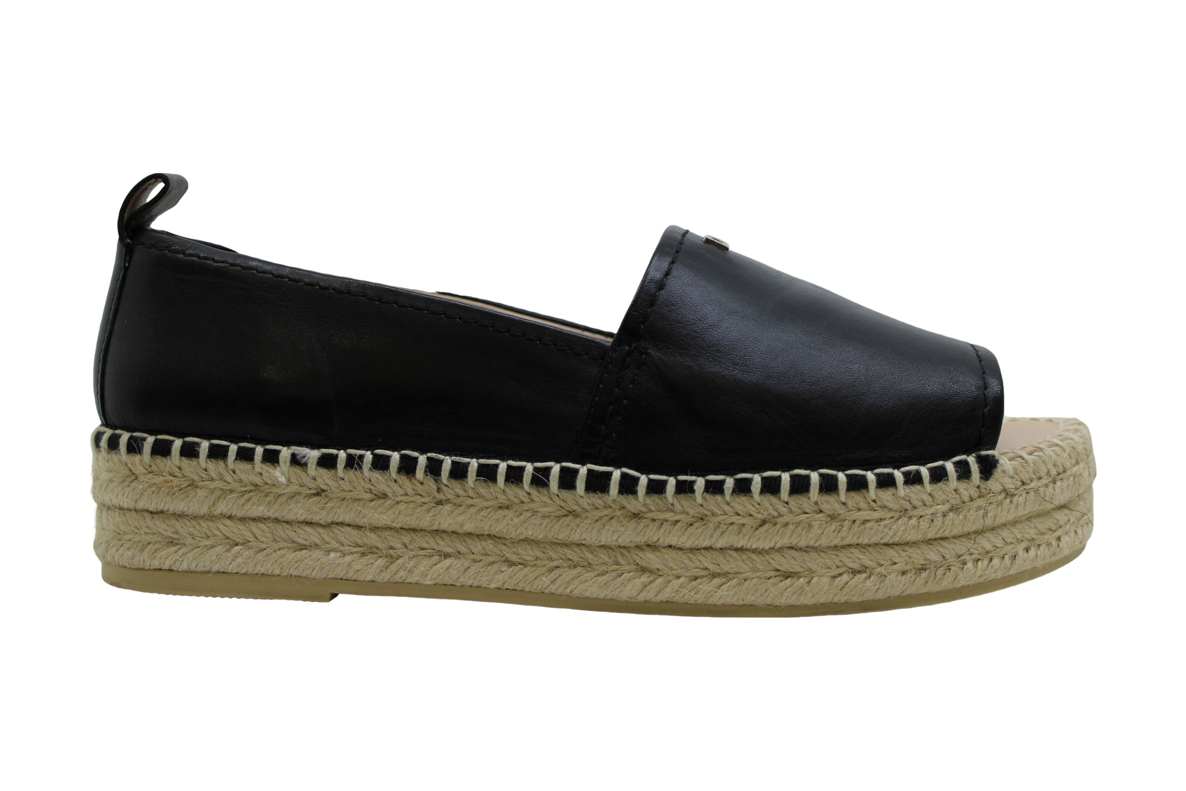 DKNY Womens Mer Leather Peep Toe Espadrille Flats, Black, Size 8.5 BZch ...