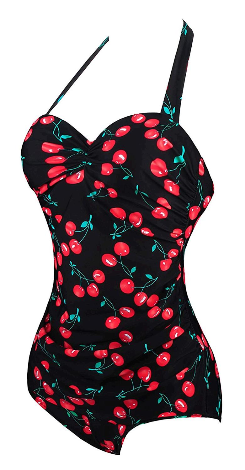 Angerella Vintage Cherry One Piece Swimwear Monokinis, Black(cherry ...